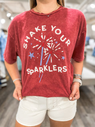 Red Shake Your Sparklers Mineral Wash Top