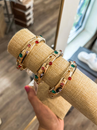Gold Stretch Bracelet W/ Multi Rhinestone Studded Accents