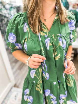 Green & Wildflower Mini Dress