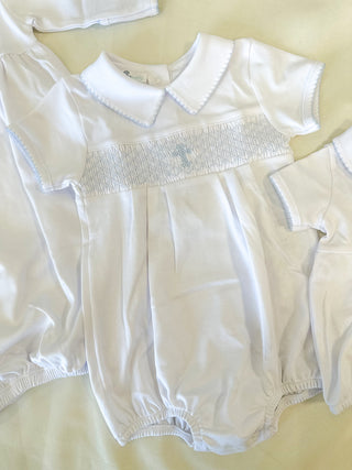 Blue Blessed Smocked Bubble- Magnolia Baby