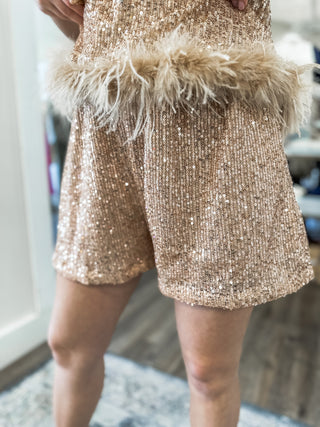 Rose Gold Welcome To The Party Sequin Shorts