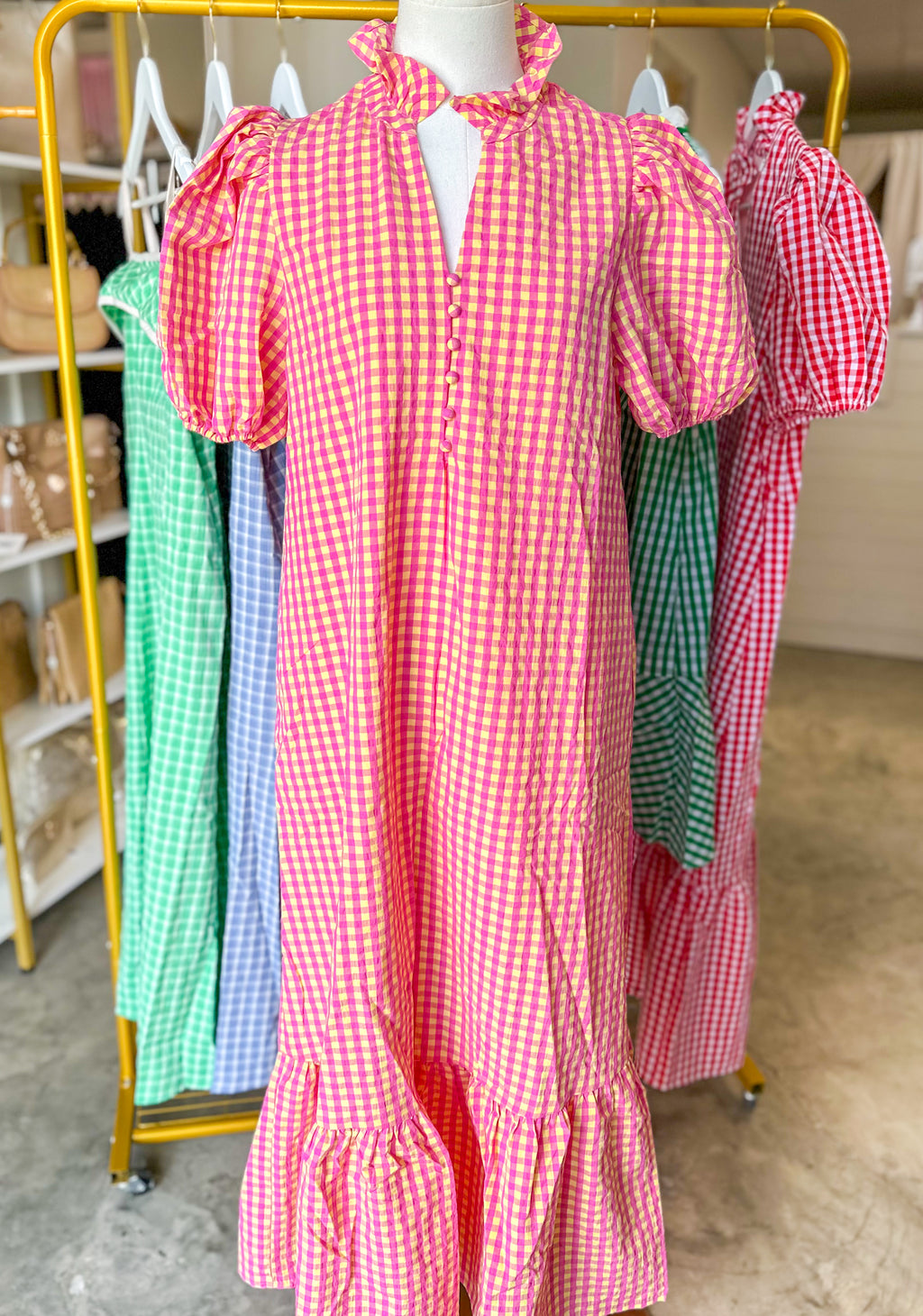 women's pink gingham dress Pink Heirloom Gingham Midi Dress – Everyday EDEN Boutique & Gifts