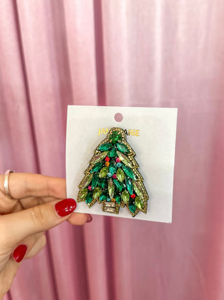 Green & Multi Beaded Christmas Tree Brooch
