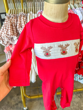 Rudolph Smocked Boys Romper