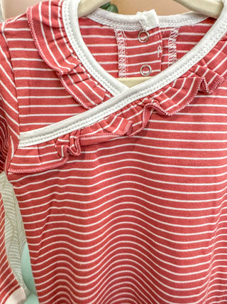 Red Stripe Ruffle 2pc Baby Gown