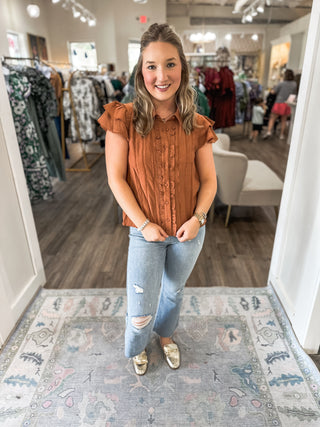 Mocha Easy Evenings Flutter Sleeve Blouse
