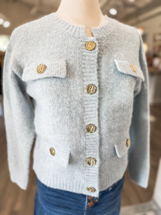 Light Blue Dreamscape Gold Button Cardigan