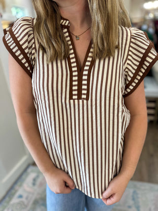 Brown Harbor Chic Flutter Sleeve Top