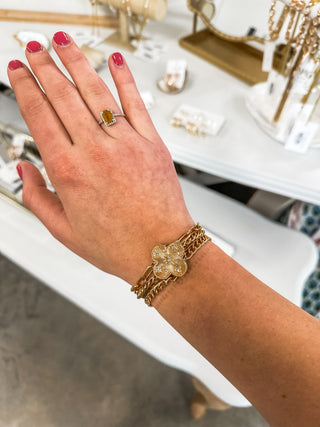 Gold Multi Layered Chain with Crystal & Clover Bracelet