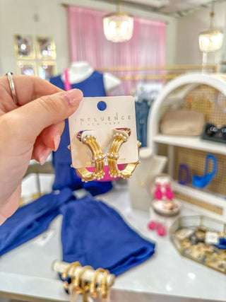 Golden Crown Pearl Hoop Earrings
