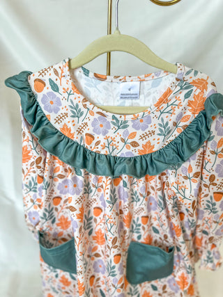 Green Floral Fall Print Pocket Dress
