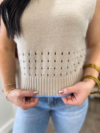 Beige & Blue Playful Trim Sweater Vest