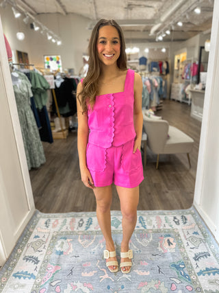 SET Cupcake Dear Flamingo Pink Scalloped Details Shorts/Top