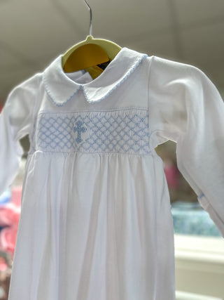 Blue Blessed Smocked Collared Long Sleeve Gown