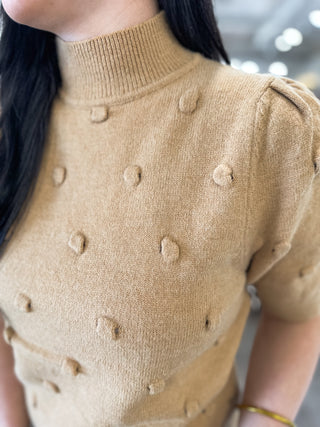Camel Polka Dot Textured Sweater Top