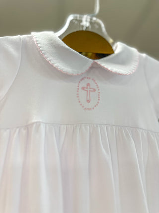 Pink Blessed Smocked Collared Long Sleeve Gown