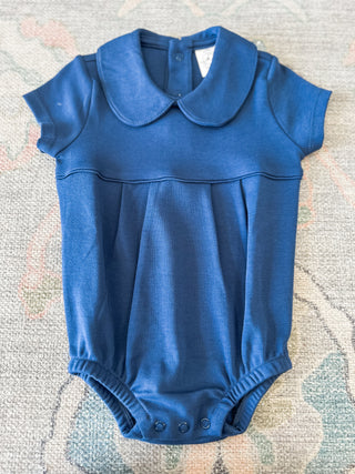 Navy Pleated Short Sleeve Bubble