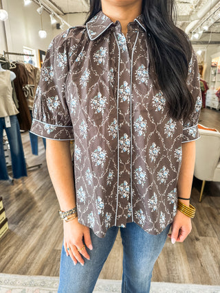 Coffee Mulberry Manor Short Sleeve Top