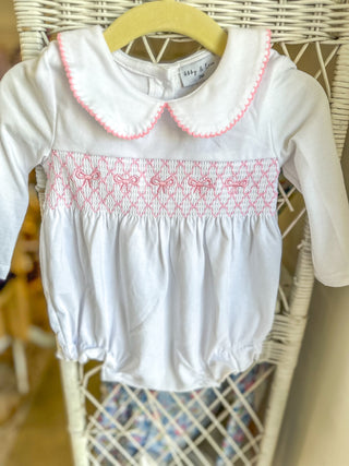 Pink Bow Smocked Bloomer Set