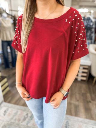 Crimson Pearls Short Sleeve Top