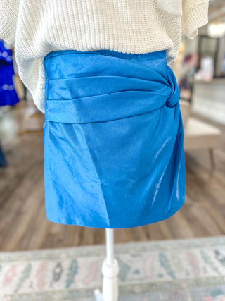 Out In The City Blue Luxe Knotted Skort
