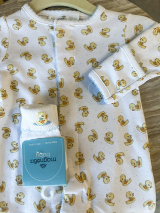 Light Blue Darling Ducklings Footie- Magnolia Baby
