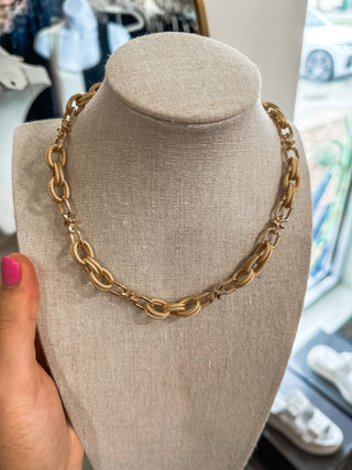 Gold & Matte Gold Oval Link Chain 16"-18" Necklace