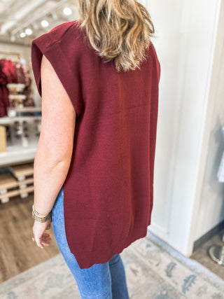 Burgundy Fall Forward Sleeveless Sweater