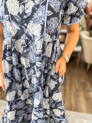 Hydrangea Hill Puff Sleeve Midi Dress