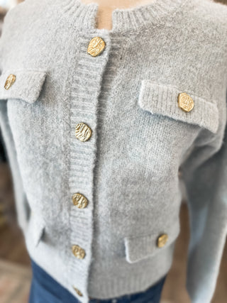 Light Blue Dreamscape Gold Button Cardigan