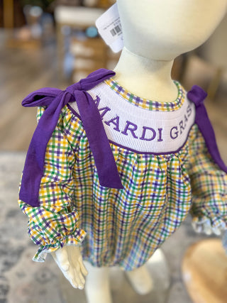 Mardi Gras Plaid Bow Detail Bubble - OMG Custom