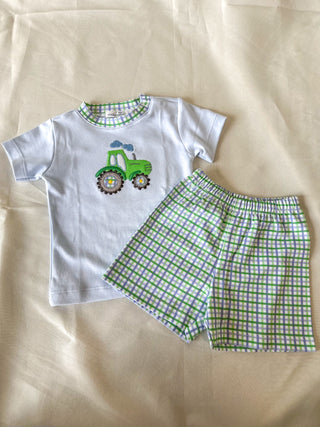 Tractor Tales Applique Short Set- Magnolia Baby