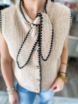 Taupe Margot Bow Knit Sleeveless Sweater Top