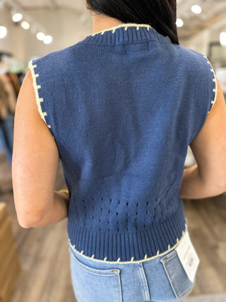 Navy & Yellow Playful Trim Sweater Vest