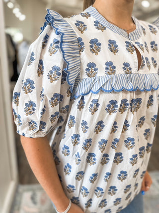 Blue Petal Prairie Scalloped Trim Top