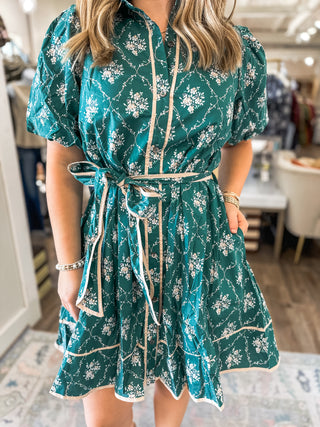 Hunter Green Mulberry Manor Belted Mini Dress