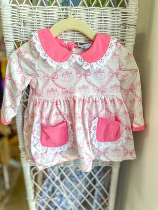 Pink Bow Tie Pumpkin Print Bloomer Set