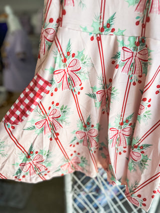 Holly Bows & Stripes Twirl Dress