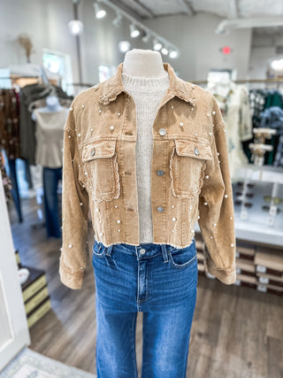 Taupe Pearl Scalloped Washed Corduroy Jacket