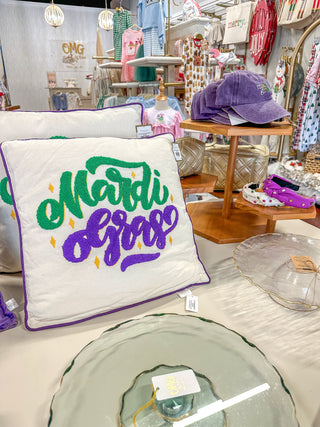 Mardi Gras Square Embroidered Pillow
