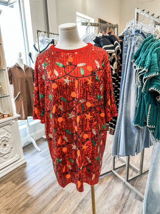 Christmas is Calling Sequin Lights Dress