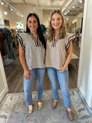 Brown Harbor Chic Flutter Sleeve Top