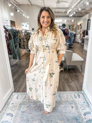 Ecru Garden Stroll MIDI Dress