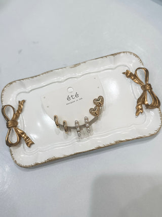 Gold Studded Heart, Pearl Hoop, & Gold Huggie Set of 3 Earrings