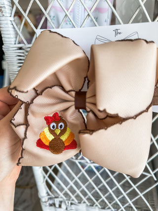 Turkey Embroidered Moonstitch Headband Bow