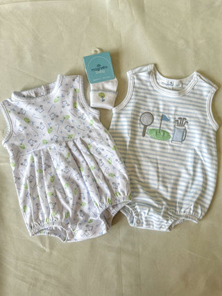 Blue Stripe Putting Green Applique Bubble- Magnolia Baby