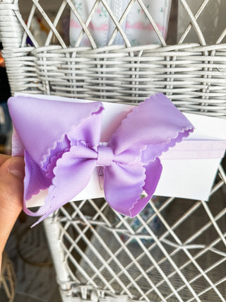 Lavender Classic Scalloped Headband Bow
