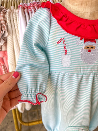 Christmas Santa Candy Cane Cookie Embroidery Baby Girls Striped Romper