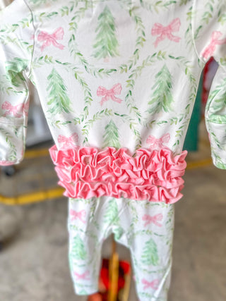 Christmas Tree Wreath Long Sleeve Zip Romper