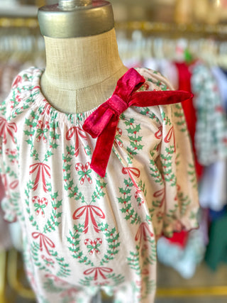 Christmas Wreath Print Girls Romper